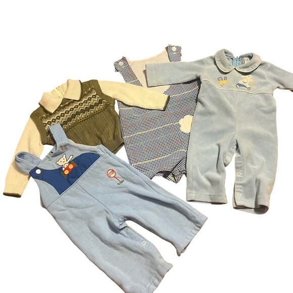Lot of 4 Vintage Baby Boy Outfits and Top Size 3 mo - 18 mo 60s 70s 80s USA made